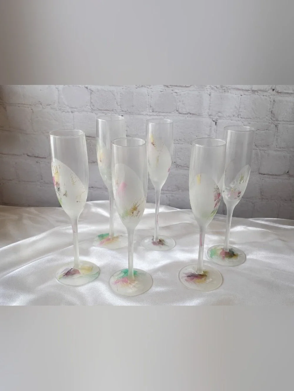 Rueven / Nouveau Art Glass vintage frosted champagne flutes set of 6